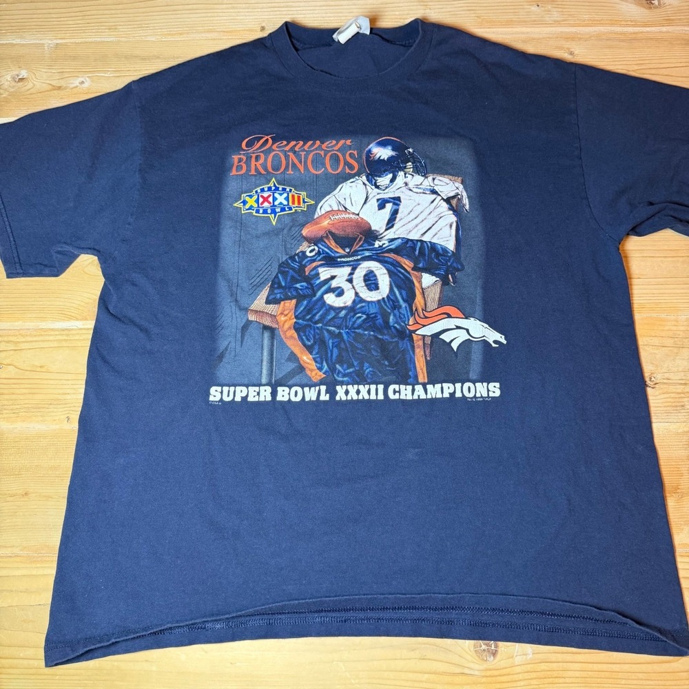 Vintage 1998 Denver Broncos Super Bowl XXXII Champions TShirt XL Navy Nutmeg USA
